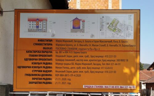 оГЛАСНА ТАБЛА У уЛИЦИ БРАЋЕ нИНЧИЋА